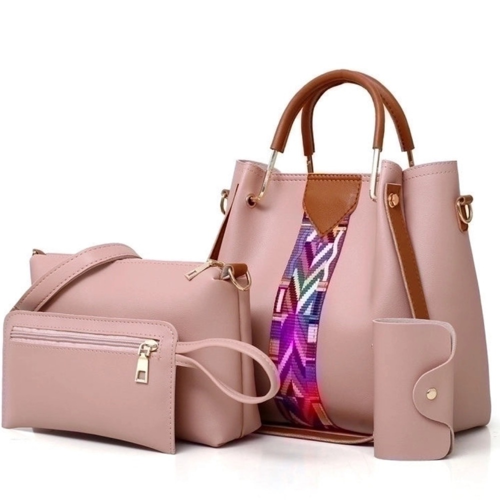 Elegant Pink Women's Handbag Set 4 price set fu leather good deal